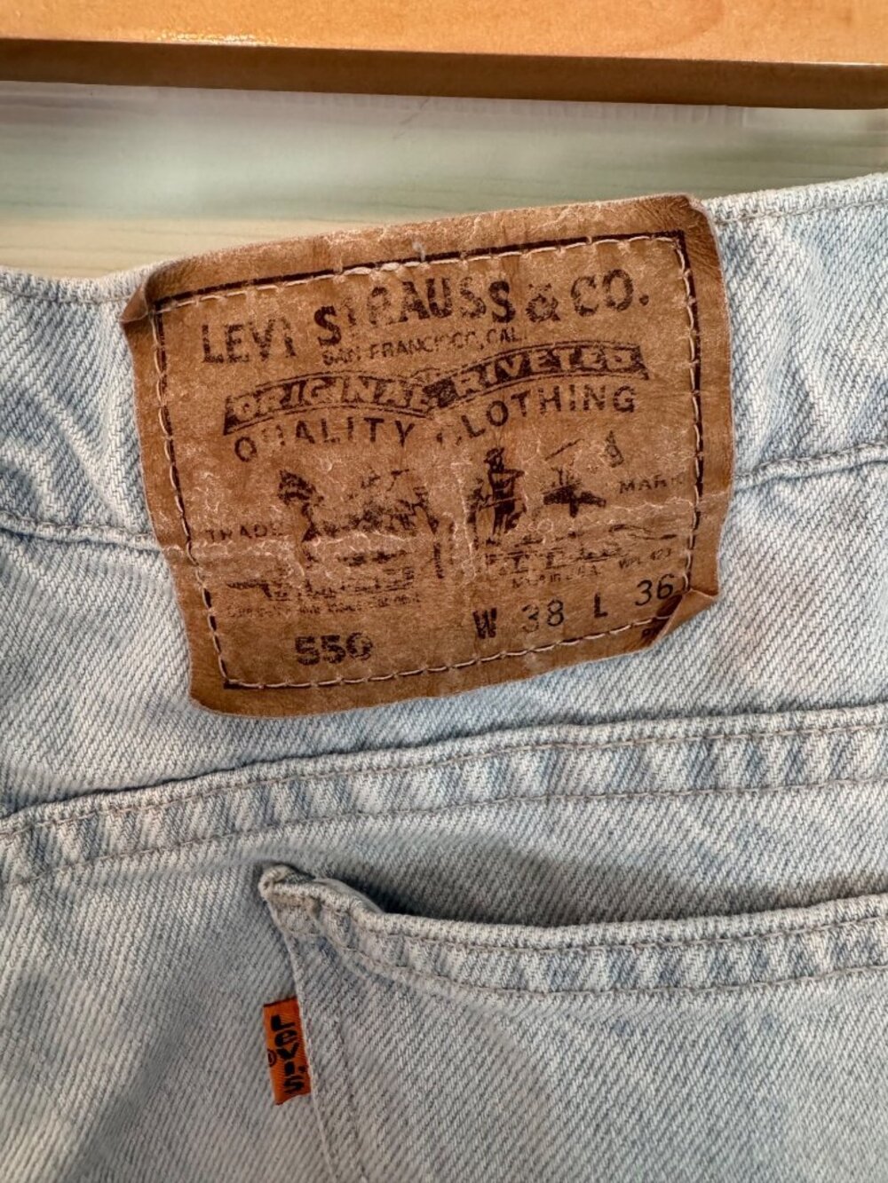 Levi's 550 Vintage Made in the USA Relaxed Fit Light Wash Jeans Men's 38 X 36 - Picture 5 of 12